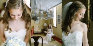 beautiful bride portraits in the window of the church in westmoreland county pa