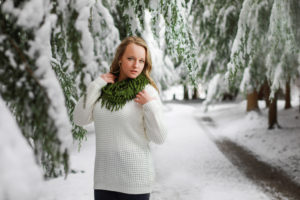 senior girl pictures in the snow after a snow storm in indiana pa