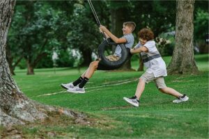 boys on a tire swing