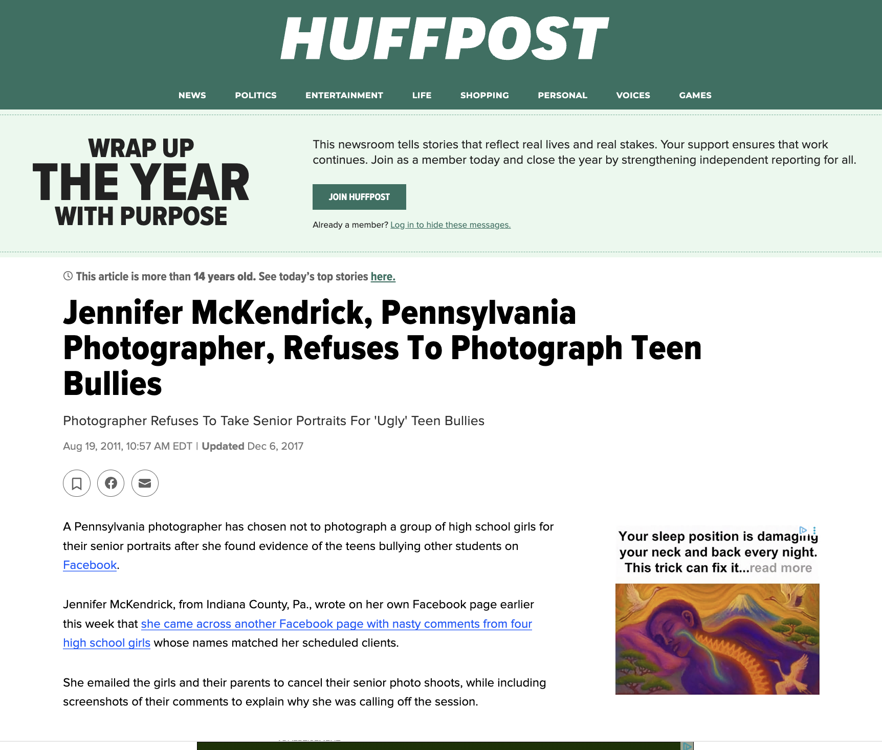 huff post anti-bullying article about jen mcken